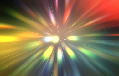 Parlak, canlı ve renkli duvar kağıtları. Parlayan parçacıkları ve çizgileri olan ışık patlaması yıldızı. Güzel soyut ışın arkaplanı.
