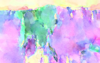 Modern fırça darbeleri. Poster, duvar sanatı, afiş, kart, kitap kapağı veya ambalaj için rahatlatıcı kompozisyonun yumuşak renkli çizimi. Pastel renklerle suluboya.