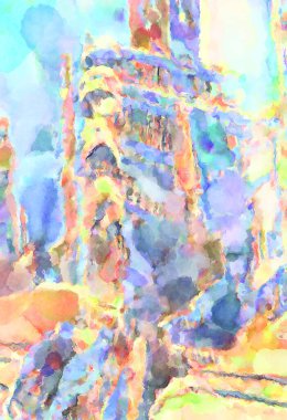 Modern fırça darbeleri. Poster, duvar sanatı, afiş, kart, kitap kapağı veya ambalaj için rahatlatıcı kompozisyonun yumuşak renkli çizimi. Pastel renklerle suluboya.