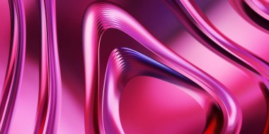 Renkli dalgalı yansıtıcı duvar kağıdının üç boyutlu çizimi. Duvar kağıdı, afiş, arkaplan, kart, kitap kapağı veya web sitesi için grafiksel illüstrasyon. Soyut arkaplan. 