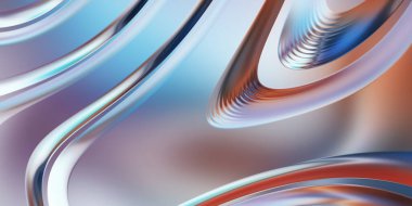 Renkli dalgalı yansıtıcı duvar kağıdının üç boyutlu çizimi. Duvar kağıdı, afiş, arkaplan, kart, kitap kapağı veya web sitesi için grafiksel illüstrasyon. Soyut arkaplan. 