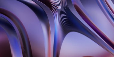 Renkli dalgalı yansıtıcı duvar kağıdının üç boyutlu çizimi. Duvar kağıdı, afiş, arkaplan, kart, kitap kapağı veya web sitesi için grafiksel illüstrasyon. Soyut arkaplan. 