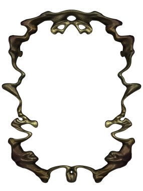 Üç boyutlu metalik illüstrasyon. Beyaz arka planda izole edilmiş fantezi çerçevesi. Davetiyeler, posterler, menü, hatıra defteri ve sunum için mükemmel. Metnin için şablon.