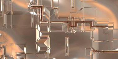 Parlak saten kaplama yüzey teknolojisi 3 boyutlu desen. Lüks yansımalı metal panel dokusu. Arkaplan, duvar kağıdı, uzay gemisi gövdesi için cilalanmış geometrik metal yansıtıcı fütüristik malzeme.