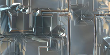 Parlak saten kaplama yüzey teknolojisi 3 boyutlu desen. Lüks yansımalı metal panel dokusu. Arkaplan, duvar kağıdı, uzay gemisi gövdesi için cilalanmış geometrik metal yansıtıcı fütüristik malzeme.