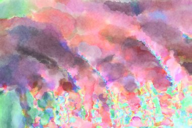 Modern fırça darbeleri. Poster, duvar sanatı, afiş, kart, kitap kapağı veya ambalaj için rahatlatıcı kompozisyonun yumuşak renkli çizimi. Pastel renklerle suluboya.