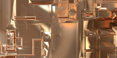 Parlak saten kaplama yüzey teknolojisi 3 boyutlu desen. Lüks yansımalı metal panel dokusu. Arkaplan, duvar kağıdı, uzay gemisi gövdesi için cilalanmış geometrik metal yansıtıcı fütüristik malzeme.