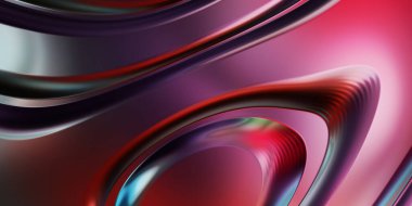 Renkli dalgalı yansıtıcı duvar kağıdının üç boyutlu çizimi. Duvar kağıdı, afiş, arkaplan, kart, kitap kapağı veya web sitesi için grafiksel illüstrasyon. Soyut arkaplan. 