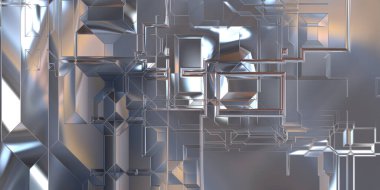 Parlak saten kaplama yüzey teknolojisi 3 boyutlu desen. Lüks yansımalı metal panel dokusu. Arkaplan, duvar kağıdı, uzay gemisi gövdesi için cilalanmış geometrik metal yansıtıcı fütüristik malzeme.