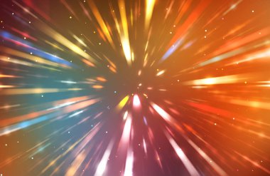 Parlak, canlı ve renkli duvar kağıtları. Parlayan parçacıkları ve çizgileri olan ışık patlaması yıldızı. Güzel soyut ışın arkaplanı.