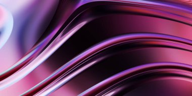 Renkli dalgalı yansıtıcı duvar kağıdının üç boyutlu çizimi. Duvar kağıdı, afiş, arkaplan, kart, kitap kapağı veya web sitesi için grafiksel illüstrasyon. Soyut arkaplan. 