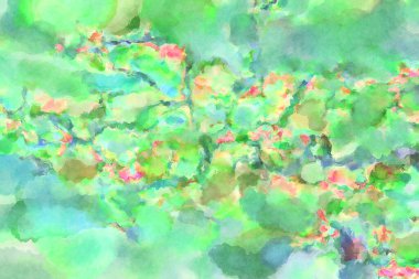 Modern fırça darbeleri. Poster, duvar sanatı, afiş, kart, kitap kapağı veya ambalaj için rahatlatıcı kompozisyonun yumuşak renkli çizimi. Pastel renklerle suluboya.