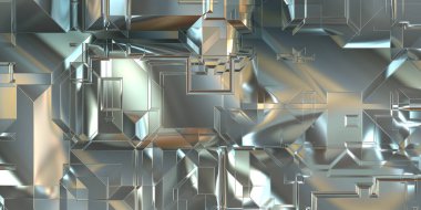 Parlak saten kaplama yüzey teknolojisi 3 boyutlu desen. Lüks yansımalı metal panel dokusu. Arkaplan, duvar kağıdı, uzay gemisi gövdesi için cilalanmış geometrik metal yansıtıcı fütüristik malzeme.