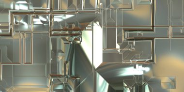 Parlak saten kaplama yüzey teknolojisi 3 boyutlu desen. Lüks yansımalı metal panel dokusu. Arkaplan, duvar kağıdı, uzay gemisi gövdesi için cilalanmış geometrik metal yansıtıcı fütüristik malzeme.