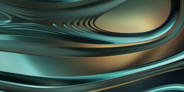 Renkli dalgalı yansıtıcı duvar kağıdının üç boyutlu çizimi. Duvar kağıdı, afiş, arkaplan, kart, kitap kapağı veya web sitesi için grafiksel illüstrasyon. Soyut arkaplan. 