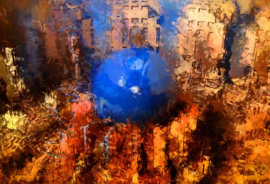 Tuval üzerinde etkileyici fırçalanmış resim. Soyut doku. 2D çizim. Geniş fırça darbeleri. Modern dijital sanat. Çağdaş fırça. Modern ifade. Popüler biçim boyanmış resim.