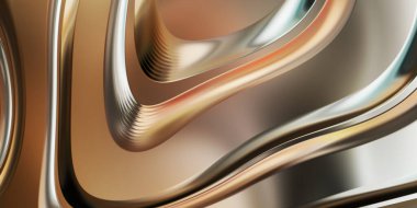 Renkli dalgalı yansıtıcı duvar kağıdının üç boyutlu çizimi. Duvar kağıdı, afiş, arkaplan, kart, kitap kapağı veya web sitesi için grafiksel illüstrasyon. Soyut arkaplan. 