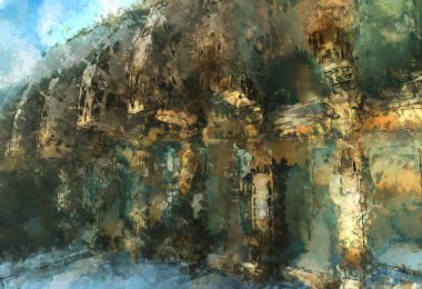 Tuval üzerinde etkileyici fırçalanmış resim. Soyut doku. 2D çizim. Geniş fırça darbeleri. Modern dijital sanat. Çağdaş fırça. Modern ifade. Popüler biçim boyanmış resim.