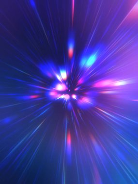 Parlak, canlı ve renkli duvar kağıtları. Parlayan parçacıkları ve çizgileri olan ışık patlaması yıldızı. Güzel soyut ışın arkaplanı.