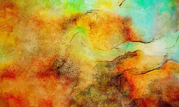 Grungy Ink Sketch Painting Wild Abstract Illustration Background Creative Colorful — Stock Photo, Image