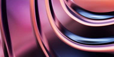 Renkli dalgalı yansıtıcı duvar kağıdının üç boyutlu çizimi. Duvar kağıdı, afiş, arkaplan, kart, kitap kapağı veya web sitesi için grafiksel illüstrasyon. Soyut arkaplan. 