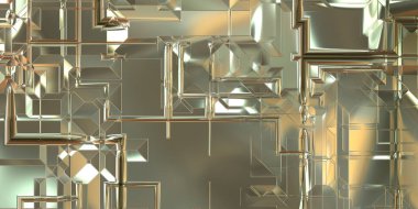 Parlak saten kaplama yüzey teknolojisi 3 boyutlu desen. Lüks yansımalı metal panel dokusu. Arkaplan, duvar kağıdı, uzay gemisi gövdesi için cilalanmış geometrik metal yansıtıcı fütüristik malzeme.