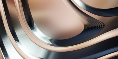 Renkli dalgalı yansıtıcı duvar kağıdının üç boyutlu çizimi. Duvar kağıdı, afiş, arkaplan, kart, kitap kapağı veya web sitesi için grafiksel illüstrasyon. Soyut arkaplan. 