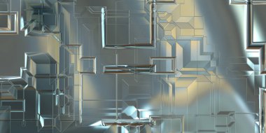 Parlak saten kaplama yüzey teknolojisi 3 boyutlu desen. Lüks yansımalı metal panel dokusu. Arkaplan, duvar kağıdı, uzay gemisi gövdesi için cilalanmış geometrik metal yansıtıcı fütüristik malzeme.