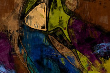 Kaos duvarı sanatı. Sanatsal canlılık ve renkli duvar kâğıdı. Kaotik resim. Taranmış Boyalı Soyut Arkaplan. Fırça darbesi ile boyanmış. Tuval üzerinde etkileyici fırçalanmış resim