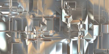 Parlak saten kaplama yüzey teknolojisi 3 boyutlu desen. Lüks yansımalı metal panel dokusu. Arkaplan, duvar kağıdı, uzay gemisi gövdesi için cilalanmış geometrik metal yansıtıcı fütüristik malzeme.