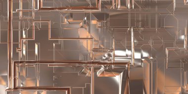 Parlak saten kaplama yüzey teknolojisi 3 boyutlu desen. Lüks yansımalı metal panel dokusu. Arkaplan, duvar kağıdı, uzay gemisi gövdesi için cilalanmış geometrik metal yansıtıcı fütüristik malzeme.