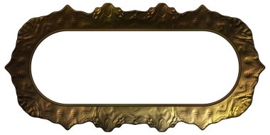 Üç boyutlu metalik illüstrasyon. Beyaz arka planda izole edilmiş fantezi çerçevesi. Davetiyeler, posterler, menü, hatıra defteri ve sunum için mükemmel. Metnin için şablon.