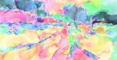 Modern fırça darbeleri. Poster, duvar sanatı, afiş, kart, kitap kapağı veya ambalaj için rahatlatıcı kompozisyonun yumuşak renkli çizimi. Pastel renklerle suluboya.