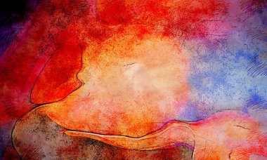 Boya üzerine ekşi mürekkep çizimi. Vahşi soyut illüstrasyon arka planı. Yaratıcı renkli duvar kağıdı. Aşırı kasvetli duvar kapağı. Kaotik resim.