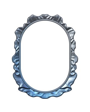 Üç boyutlu metalik illüstrasyon. Beyaz arka planda izole edilmiş fantezi çerçevesi. Davetiyeler, posterler, menü, hatıra defteri ve sunum için mükemmel. Metnin için şablon.