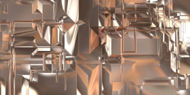 Parlak saten kaplama yüzey teknolojisi 3 boyutlu desen. Lüks yansımalı metal panel dokusu. Arkaplan, duvar kağıdı, uzay gemisi gövdesi için cilalanmış geometrik metal yansıtıcı fütüristik malzeme.