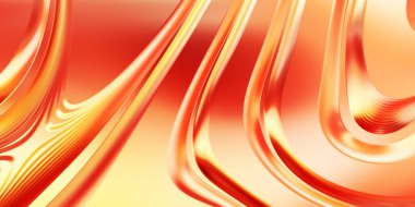 Renkli dalgalı yansıtıcı duvar kağıdının üç boyutlu çizimi. Duvar kağıdı, afiş, arkaplan, kart, kitap kapağı veya web sitesi için grafiksel illüstrasyon. Soyut arkaplan. 