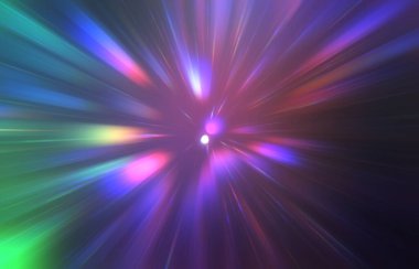 Parlak, canlı ve renkli duvar kağıtları. Parlayan parçacıkları ve çizgileri olan ışık patlaması yıldızı. Güzel soyut ışın arkaplanı.