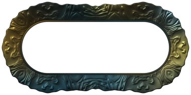 Üç boyutlu metalik illüstrasyon. Beyaz arka planda izole edilmiş fantezi çerçevesi. Davetiyeler, posterler, menü, hatıra defteri ve sunum için mükemmel. Metnin için şablon.