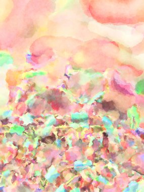 Modern fırça darbeleri. Poster, duvar sanatı, afiş, kart, kitap kapağı veya ambalaj için rahatlatıcı kompozisyonun yumuşak renkli çizimi. Pastel renklerle suluboya.