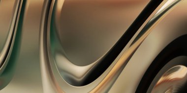 Renkli dalgalı yansıtıcı duvar kağıdının üç boyutlu çizimi. Duvar kağıdı, afiş, arkaplan, kart, kitap kapağı veya web sitesi için grafiksel illüstrasyon. Soyut arkaplan. 