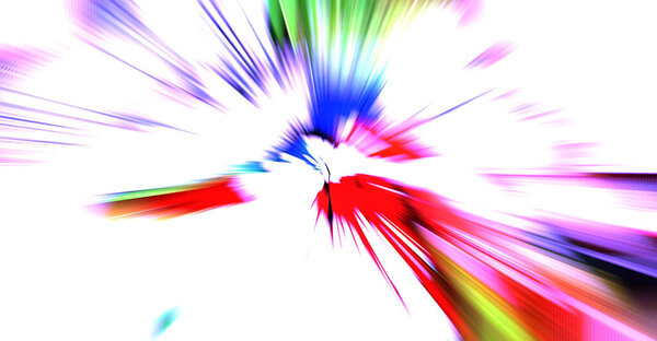 Fast high speed blur zoom background. Light technology abstract wallpaper. Colorful vibrant flashes of light energy. Warped graphic motion background. Dynamic blast flash. Acceleration effect.