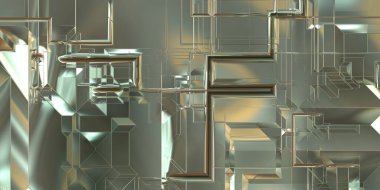 Parlak saten kaplama yüzey teknolojisi 3 boyutlu desen. Lüks yansımalı metal panel dokusu. Arkaplan, duvar kağıdı, uzay gemisi gövdesi için cilalanmış geometrik metal yansıtıcı fütüristik malzeme.