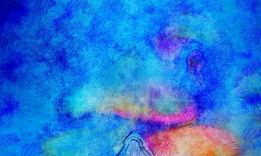 Boya üzerine ekşi mürekkep çizimi. Vahşi soyut illüstrasyon arka planı. Yaratıcı renkli duvar kağıdı. Aşırı kasvetli duvar kapağı. Kaotik resim.