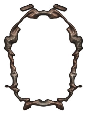 Üç boyutlu metalik illüstrasyon. Beyaz arka planda izole edilmiş fantezi çerçevesi. Davetiyeler, posterler, menü, hatıra defteri ve sunum için mükemmel. Metnin için şablon.