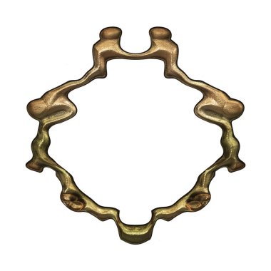 Üç boyutlu metalik illüstrasyon. Beyaz arka planda izole edilmiş fantezi çerçevesi. Davetiyeler, posterler, menü, hatıra defteri ve sunum için mükemmel. Metnin için şablon.