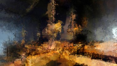 Tuval üzerinde etkileyici fırçalanmış resim. Soyut doku. 2D çizim. Geniş fırça darbeleri. Modern dijital sanat. Çağdaş fırça. Modern ifade. Popüler biçim boyanmış resim.