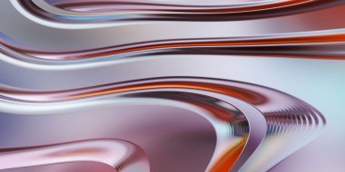 Renkli dalgalı yansıtıcı duvar kağıdının üç boyutlu çizimi. Duvar kağıdı, afiş, arkaplan, kart, kitap kapağı veya web sitesi için grafiksel illüstrasyon. Soyut arkaplan. 