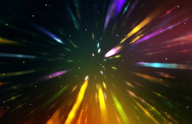 Parlak, canlı ve renkli duvar kağıtları. Parlayan parçacıkları ve çizgileri olan ışık patlaması yıldızı. Güzel soyut ışın arkaplanı.