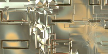 Parlak saten kaplama yüzey teknolojisi 3 boyutlu desen. Lüks yansımalı metal panel dokusu. Arkaplan, duvar kağıdı, uzay gemisi gövdesi için cilalanmış geometrik metal yansıtıcı fütüristik malzeme.
